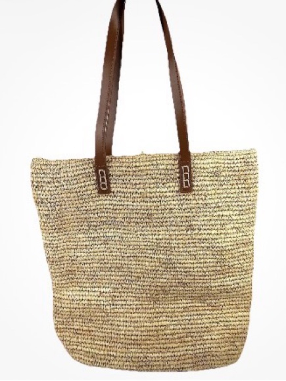 Tommy Bahama Woven Straw Tote Bag with Brown Leather Straps
